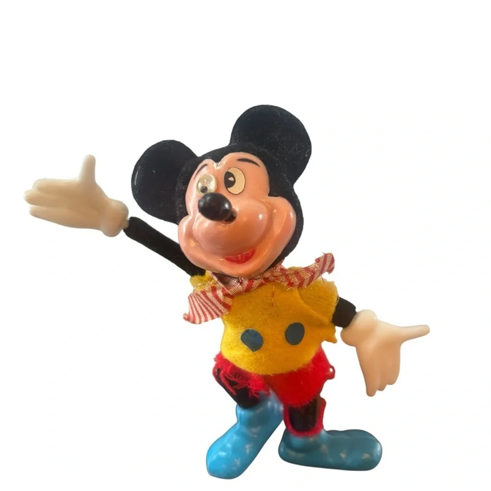 70s Walt Disney Flocked Christmas Ornaments Mickey Mouse & Donald Duck Bambi